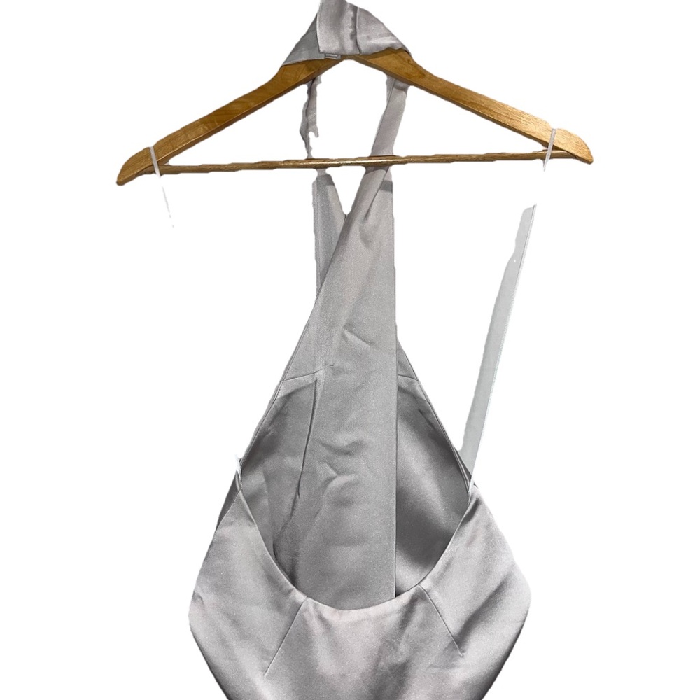 16Arlington Silver Satin V Neck Open Back Gown Evening Wedding US 6 NWT 🟡 - Picture 9 of 14